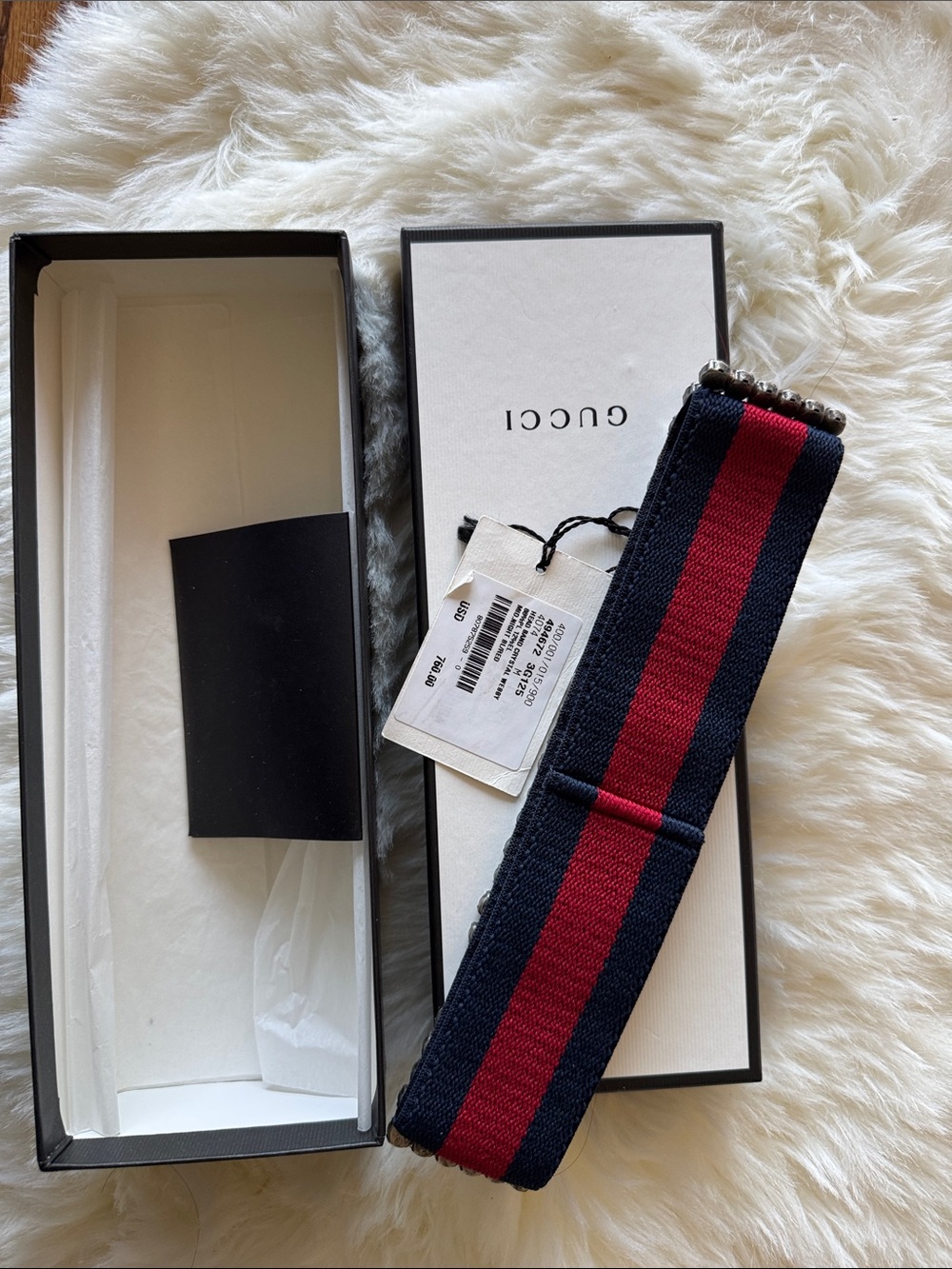 Gucci navy & red  Crystal-Embellished Stretch headband.. - Picture 2 of 14
